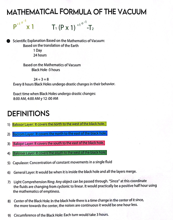 Mathematical Formula of the Vacuum — scientific explanation, definitions of layers, and behavioral patterns of black holes